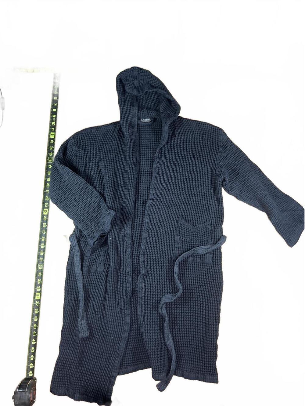 Casamera Black Hooded Waffle Knit Robe L/XL